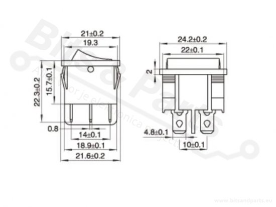 Rocker switch snap-in on/off double SPST black